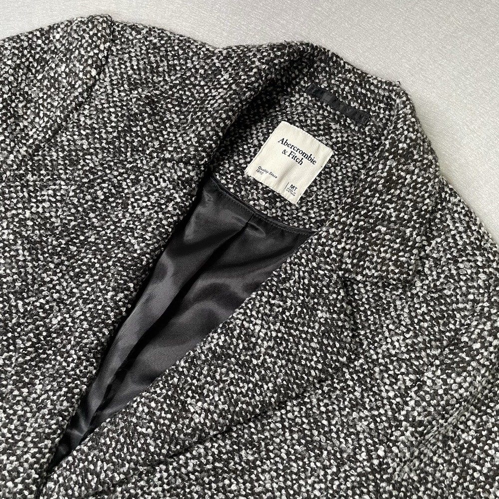 Abercrombie & Fitch Wool-Blend Blazer Coat Size M Black White tweed pattern - Picture 2 of 6